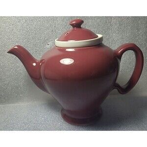Vintage McCormick Tea Baltimore MD Maroon Ceramic Teapot USA W/ Lid & Infuser
